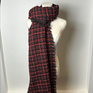 Karl Lagerfeld large Black & Red Plaid Fringe Scarf